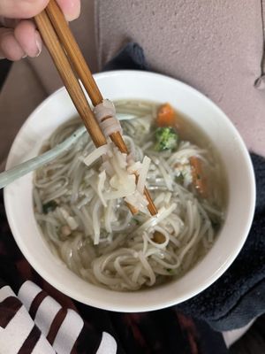 Mushy wonton noodle soup that falls apart  at Thai Vegan in San Antonio