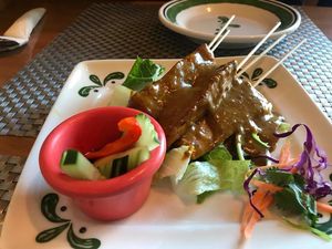 Chicken satay with peanut sauce at Thai Vegan in San Antonio