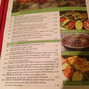 menu at Thai Vegan in San Antonio