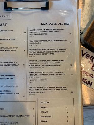 Menu at Monty's Cafe in Scarborough