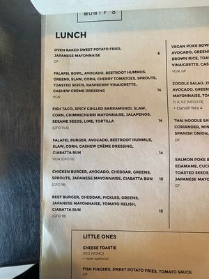 Menu at Monty's Cafe in Scarborough