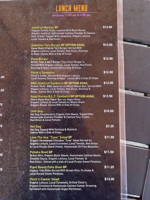Lunch menu at Herbivores in Kailua Kona