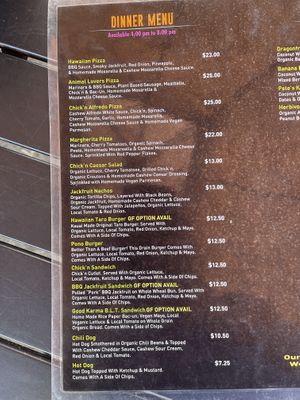 Dinner menu at Herbivores in Kailua Kona