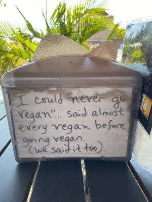 Cute vegan messages and laminated cards at the tables. Good propaganda for our non vegan friends 🙃  at Herbivores in Kailua Kona