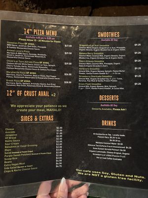 Menu  at Herbivores in Kailua Kona
