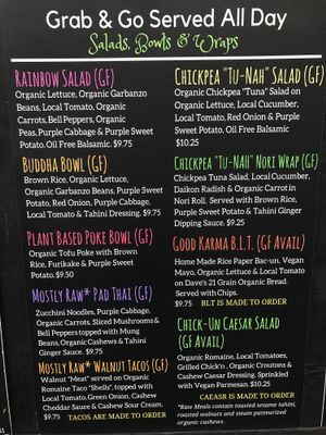 Grab & Go menu at Herbivores in Kailua Kona