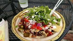 Gluten free vegan jack fruit nachos! DELICIOUS! at Herbivores in Kailua Kona