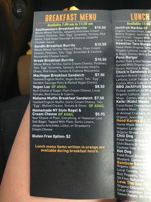 Menu  at Herbivores in Kailua Kona