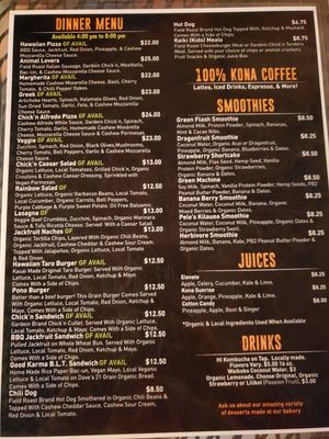 Menu at Herbivores in Kailua Kona