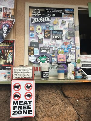 Vegan stickers  at Herbivores in Kailua Kona
