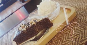 Chocolate brownie with coconut ice cream at Goodsouls Kitchen in Chiang Mai