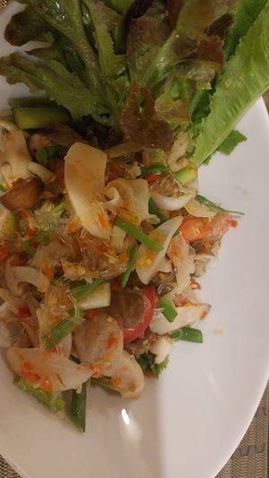 Mushroom balls and glass noodle salad at Goodsouls Kitchen in Chiang Mai