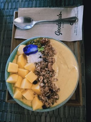 Mango passion smoothie bowl at Goodsouls Kitchen in Chiang Mai
