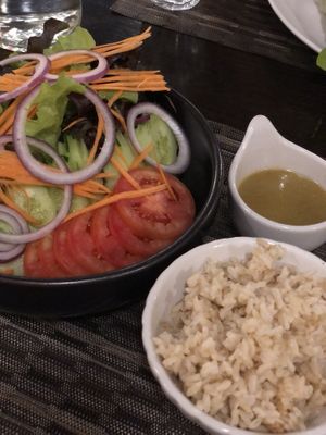 Garden salad and rice  at Goodsouls Kitchen in Chiang Mai
