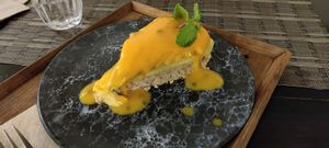Raw passion fruit and mango cake (no sugar) at Goodsouls Kitchen in Chiang Mai