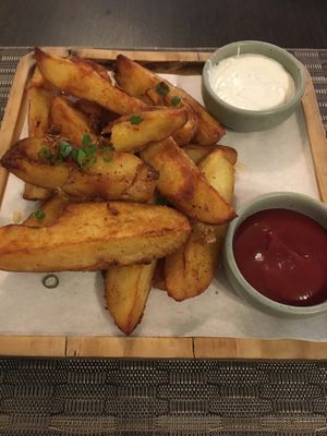Chunky curry coated wedges with vegan mayo   at Goodsouls Kitchen in Chiang Mai