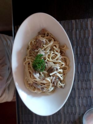 Linguine with cream and mushroom at Goodsouls Kitchen in Chiang Mai
