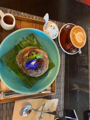 Black sesame banana pancakes  at Goodsouls Kitchen in Chiang Mai