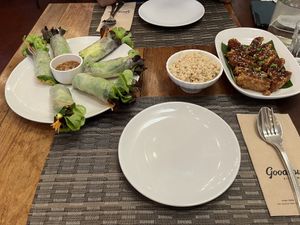 Spring rolls (huge portion), bbq tempeh  at Goodsouls Kitchen in Chiang Mai