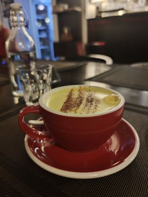 Turmeric Tea with almond milk and spices at Goodsouls Kitchen in Chiang Mai