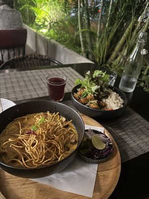 Khao Soi and garlic Seitan  at Goodsouls Kitchen in Chiang Mai