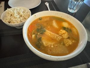 Thai Sour Curry (brown rice is additional)  at Goodsouls Kitchen in Chiang Mai