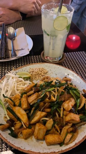Pad Thai and lime and soda, both delish   at Goodsouls Kitchen in Chiang Mai