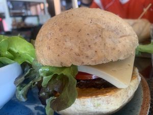 Vegan cheese in the burger   at Goodsouls Kitchen in Chiang Mai