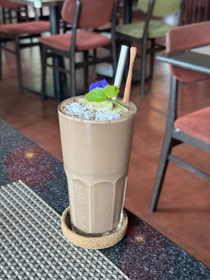 Coconut & chocolate power shake - has 18.5 grams of protein 💪🏽  at Goodsouls Kitchen in Chiang Mai