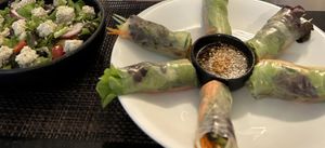 Summer rolls and Greek salad  at Goodsouls Kitchen in Chiang Mai