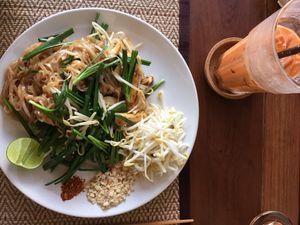 Pad thai & Thai iced tea at Goodsouls Kitchen in Chiang Mai