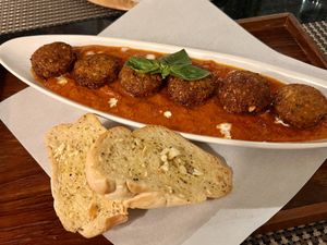 Falafel in tomato sauce with garlic bread   at Goodsouls Kitchen in Chiang Mai