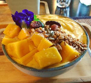 Mango, passion fruit smoothie bowl (made with coconut yogurt) at Goodsouls Kitchen in Chiang Mai