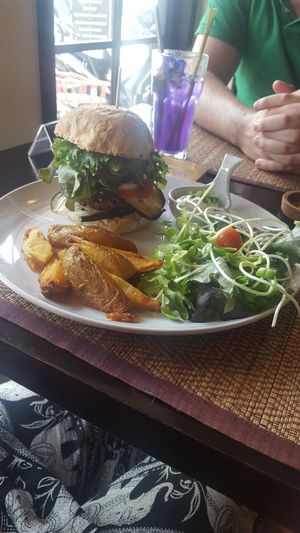 Quinoa and Eggplant burger at Goodsouls Kitchen in Chiang Mai