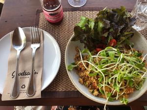 Best breakfast I had in Chang Mai! My first scrambled tofu ever 120B, very good at Goodsouls Kitchen in Chiang Mai