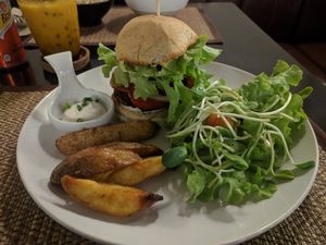 Mushroom burger, excellent! at Goodsouls Kitchen in Chiang Mai