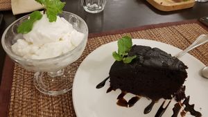 Choclate cake and coconut ice cream at Goodsouls Kitchen in Chiang Mai