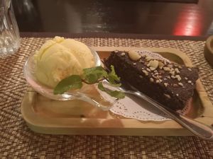 Brownie and vanilla ice cream at Goodsouls Kitchen in Chiang Mai