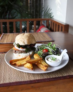 mushroom burger. very juicy and delicious :) at Goodsouls Kitchen in Chiang Mai