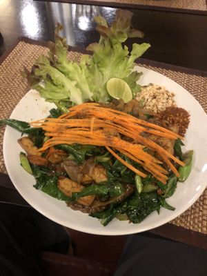 Drunken noodles with tofu added  at Goodsouls Kitchen in Chiang Mai