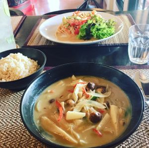 Disappointing Green curry (watery and lacking in heat) and Som Tom (over sweetened and bland).  Heard great things about this restaurant but I felt it overpriced. at Goodsouls Kitchen in Chiang Mai