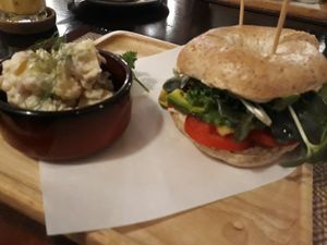 Bagel and potato salad at Goodsouls Kitchen in Chiang Mai