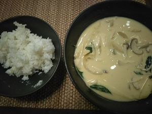 Green curry and rice at Goodsouls Kitchen in Chiang Mai