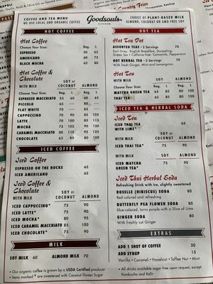 Coffee & tea menu 1/4/19 at Goodsouls Kitchen in Chiang Mai