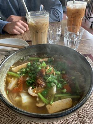 Breakfast noodle soup- my favorite  at Goodsouls Kitchen in Chiang Mai