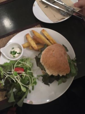 Mushroom burger (chips are so good)  at Goodsouls Kitchen in Chiang Mai