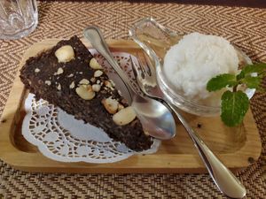 Raw brownie & coconut ice cream at Goodsouls Kitchen in Chiang Mai
