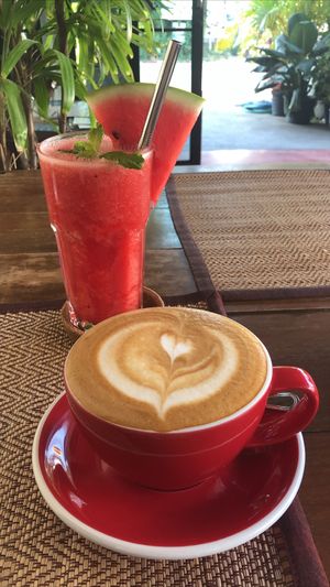 Watermelon juice and latte at Goodsouls Kitchen in Chiang Mai