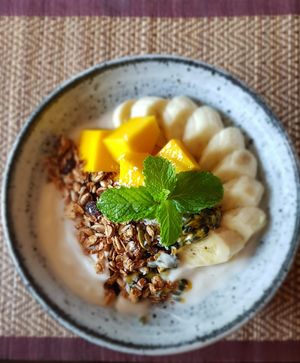 Coconut yogurt-granola fruits bowl at Goodsouls Kitchen in Chiang Mai