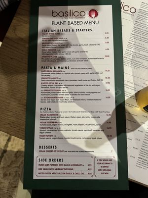 Vegan menu (15% off vegan & veg on Mondays)  at Basilico in Oranmore